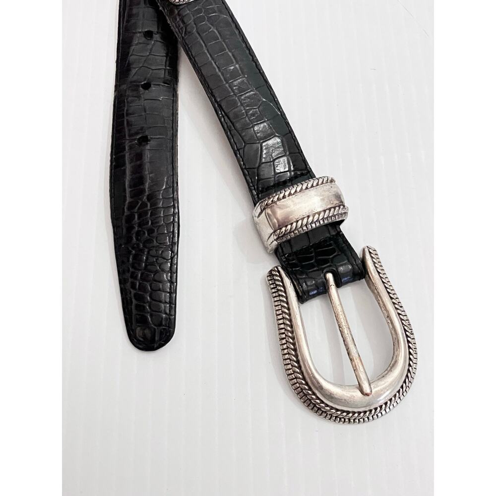 Brighton Black Belt Set Of 2 Embossed Black Leather Western Concho Buckle - M, S - Picture 3 of 6